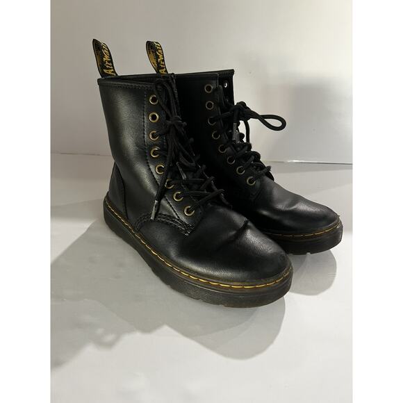 Dr. Doc Martens Air Wair Zavala Combat Boots Black Leather Womens 6 Mens 5 - Picture 4 of 10